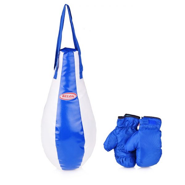 Набор для бокса груша каплевидная 55 см х Ø28 см+перчатки. Цвет синий+белый