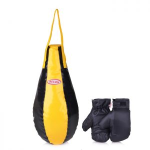 Набор для бокса груша каплевидная 55 см х Ø28 см+перчатки. Цвет черный+желтый
