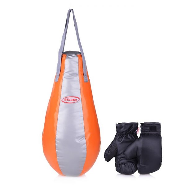 Набор для бокса груша каплевидная 55 см х Ø28 см+перчатки. Цвет серебро+оранжевый