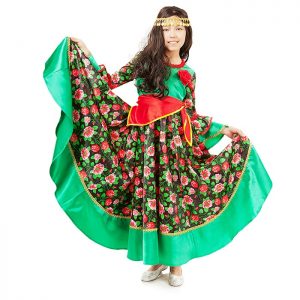 Карнавальный костюм Цыганка Рада (платье, парик, косынка, повязка с манистами) размер 146-76