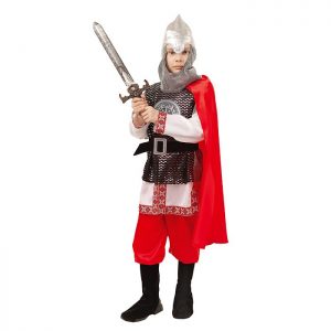 Карнавальный костюм Богатырь (кольчуга, рубаха, шлем, брюки, плащ, меч) размер 122-32